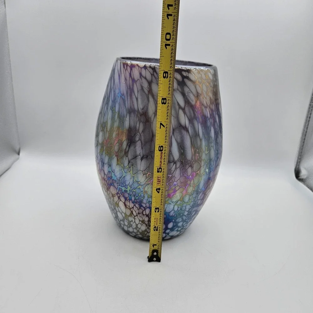 Purple Handblown Art Glass Vase Iridescent Confetti Splatter Large 9.5